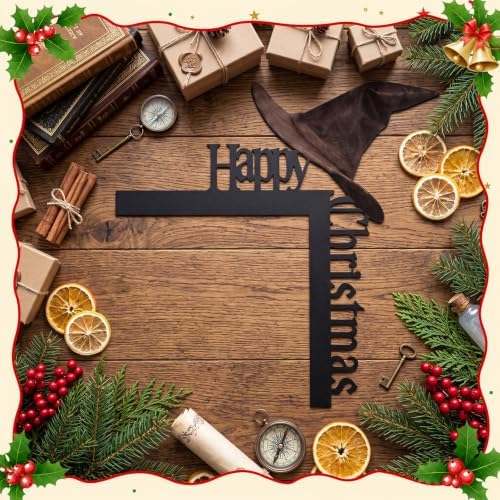 Yaocom 11.8" x 11.8" Metal Happy Christmas Door Topper, Goth Witch Hat Sign