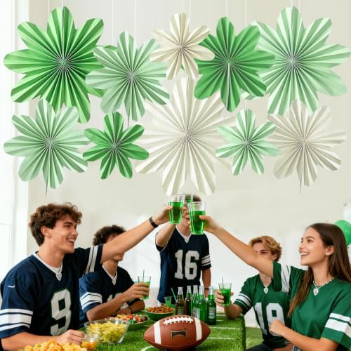 Green Paper Flower Sage Green White Paper Hanging Fans for Wall(10Pcs)