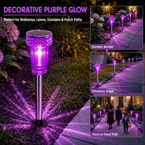 Halloween Solar Lights Outdoor Waterproof Purple Landscape Lights, 8 Pack