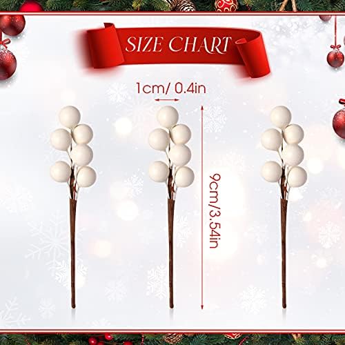 Tatuo 360 Pcs White Glossy Artificial Holly Berries Christmas Fake Stems
