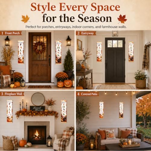 Happy Fall Door Banner Set of 2, Give Thanks Turkey Porch Decor for Home