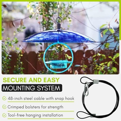 Mosaic Birds by Couronne Co. Easy Hook Hanging Stainless Steel Cable Rope with Spring Metal Snap Hook & Crimped Bolsters for Bird Feeders and Baths, Planters, Decorations and More, 48 inch (Pack of 3)