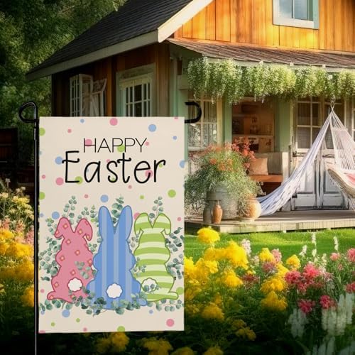Easter Garden Flag 12x18 Double Sided Funny Bunny Garden Flags for Outside Holiday Rabbit Yard Flag Banner Outdoor Sign for Home Decor