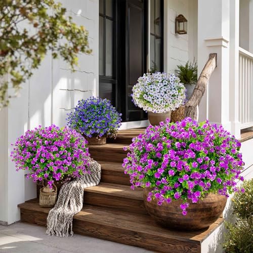 AXYLEX Artificial Flowers for Outdoors, 12 Bundles Fake Plants (Magenta)