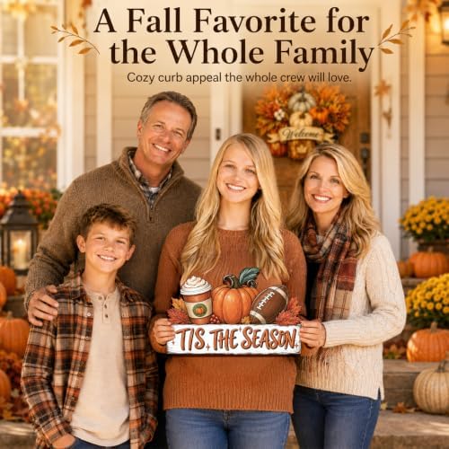 Fall Wall Decor Wooden Tis the Season Sign, Football Pumpkin Door Decor