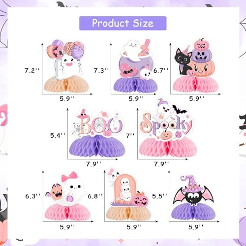 Pink Purple Halloween Party Decorations Girl 8pcs Halloween Party Honeycomb Centerpiece Spooky Boo Ghost Bat Halloween Table Topper Decorations for Spooky One Birthday Happy Boo Baby Shower