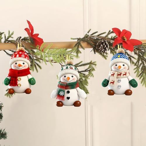 8 Pcs Christmas Snowman Ornaments 2D Acrylic Christmas Hanging Ornaments Decorations for Tree Cartoon White Snowman Wearing Hat Designs Xmas Hanging Pendant for Home Holiday Xmas Party Supplies