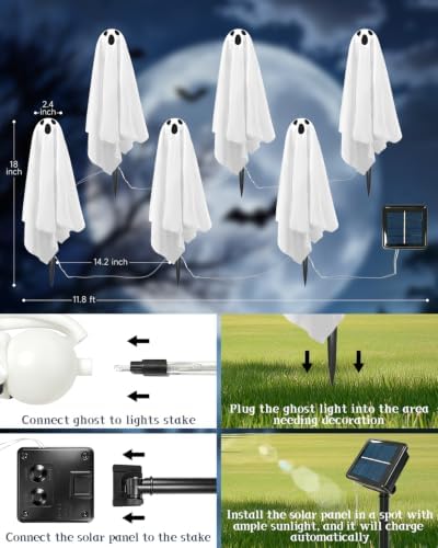 6 PACKS Halloween Ghost Decorations Solar Garden Lights Outdoor