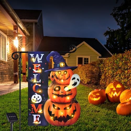 Halloween Lighted Garden Flag, Pumpkin Yard Decor, 28x40 in
