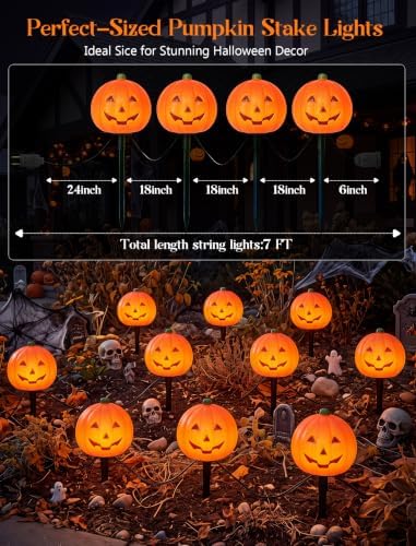 4 Pumpkin Pathway Marker Lights Outdoor, 7Ft Halloween Decoration Stake