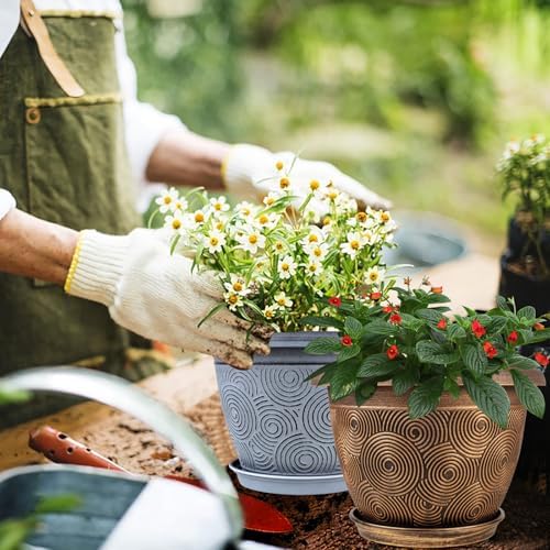 Fodetyff 6 Inch Flower Pots Planters for Indoor Outdoor Plants, 6 Pack Plastic Small Plant Pots with Drainage Hole & Tray, Modern Decorative Garden Pot with Saucer, Plant Container for House