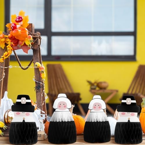 Fourluoo 6 Pcs Fall Pilgrim Honeycomb Centerpiece, Thanksgiving Table Decor