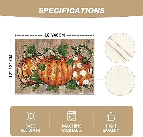 Artoid Mode Polka Dot Pumpkins Vine Thanksgiving Placemats Set of 4, 12x18 Inch Seasonal Fall Table Mats for Party Kitchen Dining Decoration