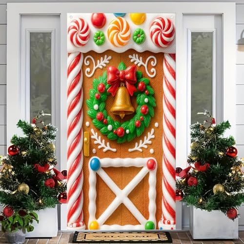 BlissYard Christmas Door Cover Snowman Scarf Hat 35x71 Inch Polyester