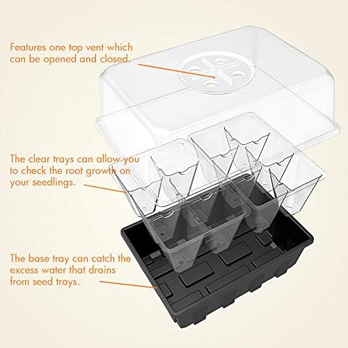 Gardzen 3 Pack Seed Starter Tray Germination Kit, Seed Starter Kit with Adjustable Humidity Dome, Plant Growing Kit 6.6" x 4.5" (12-Cell per Tray), Clear