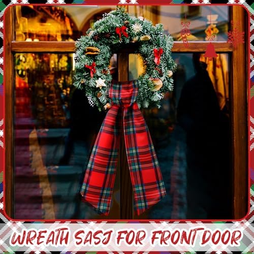 VitalCozy Christmas Wreath Sash for Front Door Red and Green Buffalo Check