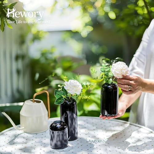 Hewory Glass Bud Vases for Flowers: 12PCS Modern Black Small Vases Bulk