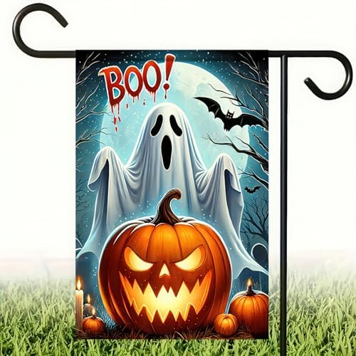 BlissYard Halloween Ghost Pumpkins Garden Flag 12x18 Inch Polyester
