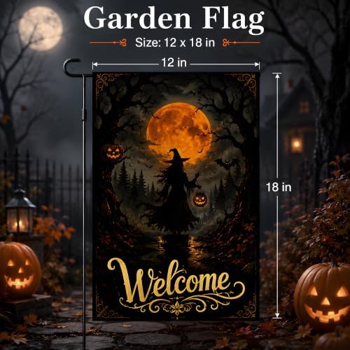 Halloween Decorations - Witch Full Moon Welcome Garden Flag for Outdoor