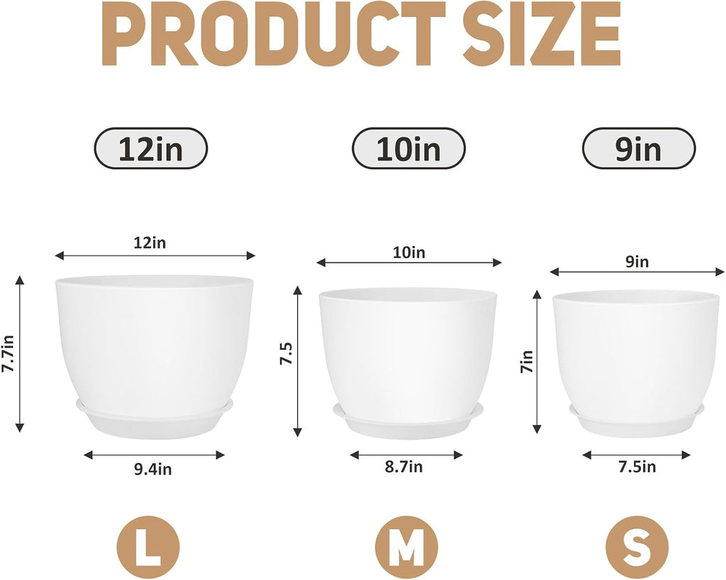 YNNICO Plant Pots 12/10/9 inch Set of 3, Flower Pots with Multi Mesh Drainage Holes, Large Planters for Indoor Outdoor