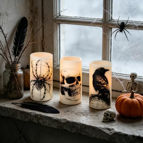 Eldnacele Skull Halloween Flameless Candles Battery Operated with 6H Timer
