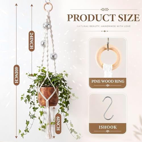 Shappy Macrame Disco Ball Plant Hanger, Boho Hanging Planter Home Decor