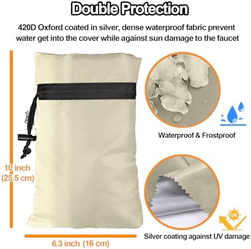Enlarge Outdoor Faucet Cover for Winter Freeze Protection, 3M Thinsulate, 10"H x 6.3"W Hose Bib for Wall Taps Outside, Waterproof & Frost Free Insulated Spigot, 2 Pcs Faucet Socks - Sand