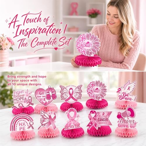 10Pcs Breast Cancer Awareness Honeycomb Centerpieces for Table