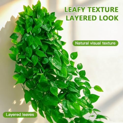 Artificial Hanging Plants, 4pcs Fake Pothos Vine Greenery for Wall Decor - Indoor Outdoor Home Living Room Hanging Decor, No Basket Included