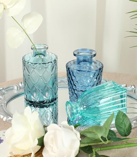 Set of 30 Colorful Glass Bud Vases Small Textured Flower Vases