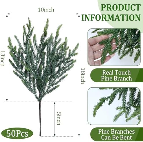 50 Pcs Pine Branches - Real Touch Artificial Pine Stems