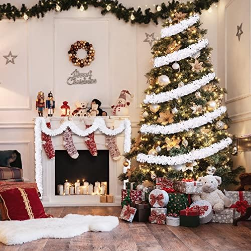 DIYDEC 5pcs 33ft Christmas White Tinsel Garlands
