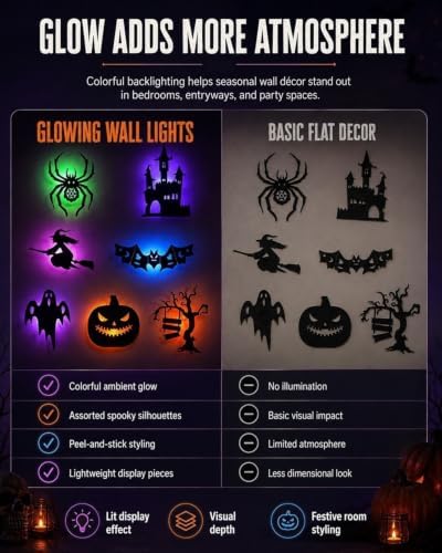 Halloween LED Wall Decor Lights 3D Light up Bats Silhouettes Decoration