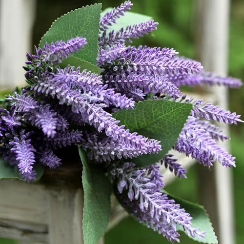 FiveSeasonStuff Dark Purple Lavender Artificial Flowers 14.6 inches 10 Stems