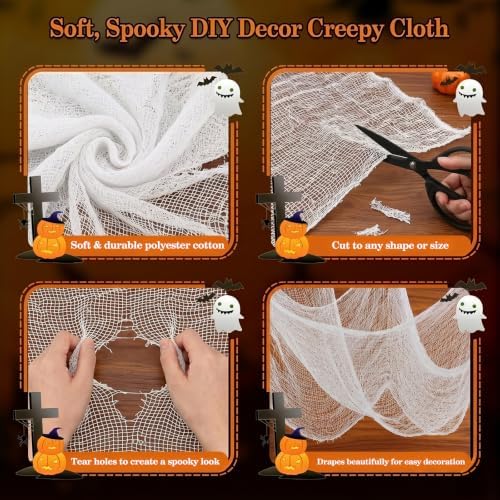 ZeeDix Halloween White Creepy Cloth 80 × 200 Inch Giant Spooky Cheesecloth Halloween Decoration Scary Gauze Cloth for Party Supplies Haunted Houses Outdoor Yard Home Wall Doorways Decor