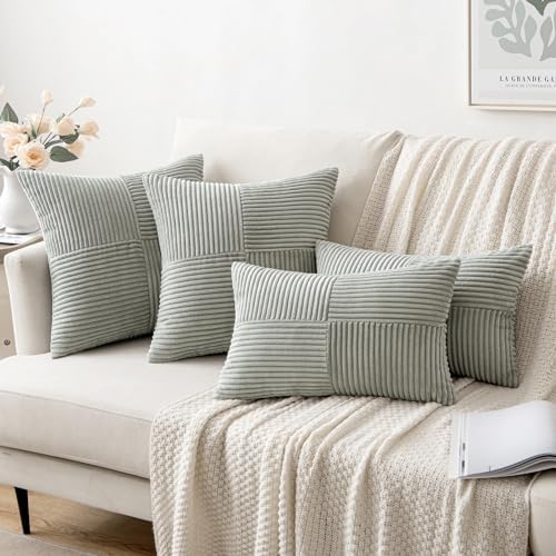 MIULEE Silver Grey Decorative Throw Pillow Covers 16x16 Inch for Couch Bed Sofa Pack of 2 Boho Farmhouse Throw Pillows Soft Cross Corduroy Patchwork Textured Cushion Cases