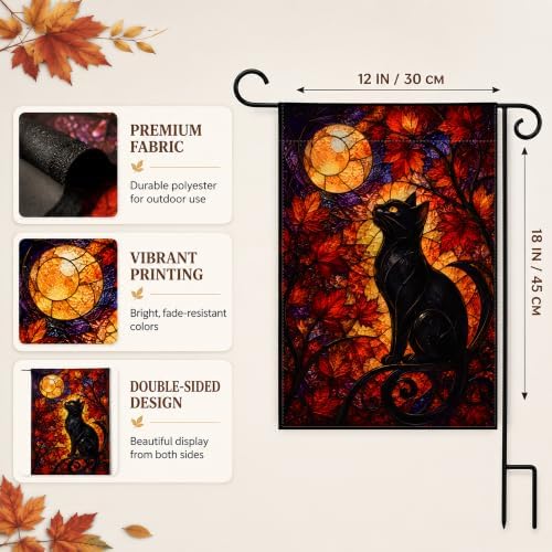 Fall Decor - Stained Glass Black Cat Moon Fall Thanksgiving Garden Flag