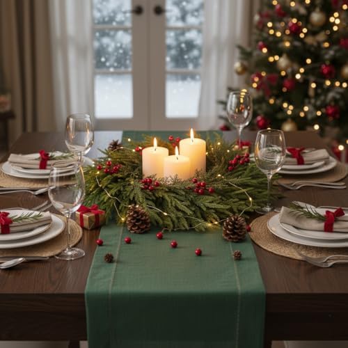 Christmas Wreath, 24" Wreath for Front Door with Hanger, Artificial Pine Wreath with Berries, Farmhouse Christmas Decorations for Indoor Outdoor