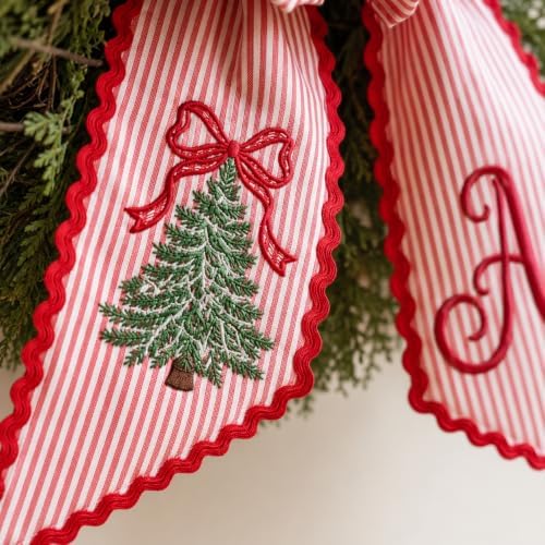 Personalized Christmas Wreath Sash with Monogram and Embroidery