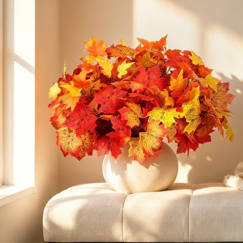 12 Pcs Fall Leaves Stems, 14.9'' Artificial Maple Leaves Branches