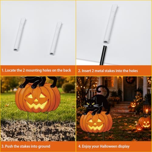Metal Halloween Yard Sign Black Cat Pumpkin Outdoor Decorations