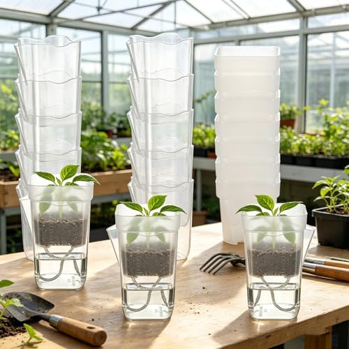 24 Sets Small Self Watering Pots for Indoor Plants - 2.5″ Mini Clear Plastic Planter with Cotton Ropes & Labels, Self-Wicking Planters with Water Level for Propagation, Cuttings, Seedlings & More