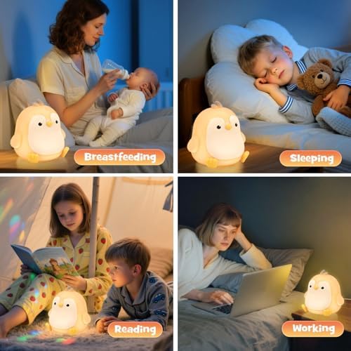 Cute Chubby Penguin Night Light RGB Rechargeable for Nursery Bedroom