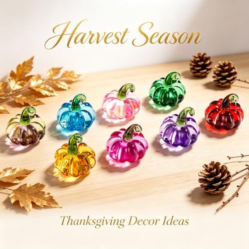 8 Pcs Blown Glass Pumpkin Figurines Fall Thanksgiving Centerpiece Decor