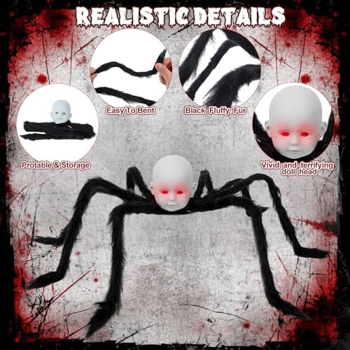 Suzile 3 Pack Halloween Doll Head Spider Light up Creepy Outdoor Decor