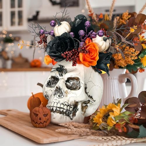 Daifunli Halloween Table Centerpieces Decorations, Skeleton Head Crow