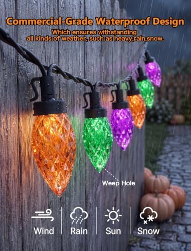 26FT C9 Halloween String Lights, 50 LED Orange Green Purple Diamond Lights