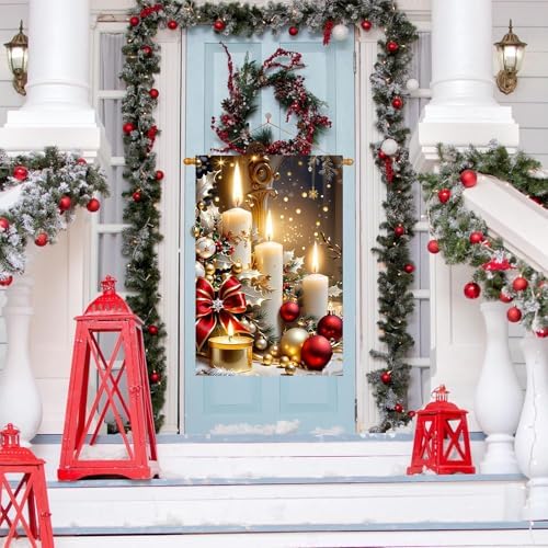 Christmas Candles House Flags 28x40 Double Sided, Winter Large Garden Flags Garden Outside Decor, Xmas Holiday Yard Flag Outdoor Seasonal Decorations for Home
