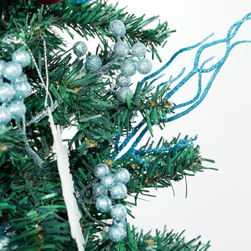 Fangoo 20 Pack 7 Inch Artificial Light Blue Berry Picks for Christmas Tree Light Blue Berries Stems Holly Berry Branches Ornaments Wreath Crafts Wedding Holiday Season Winter Home Decor