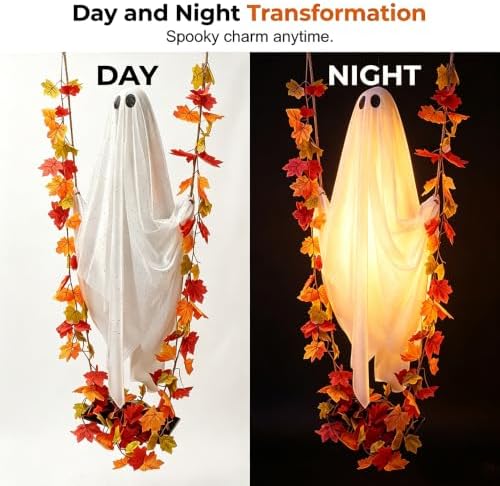 Halloween Hanging Swing Ghost, Light-Up Outdoor Halloween Decor (70.86in)